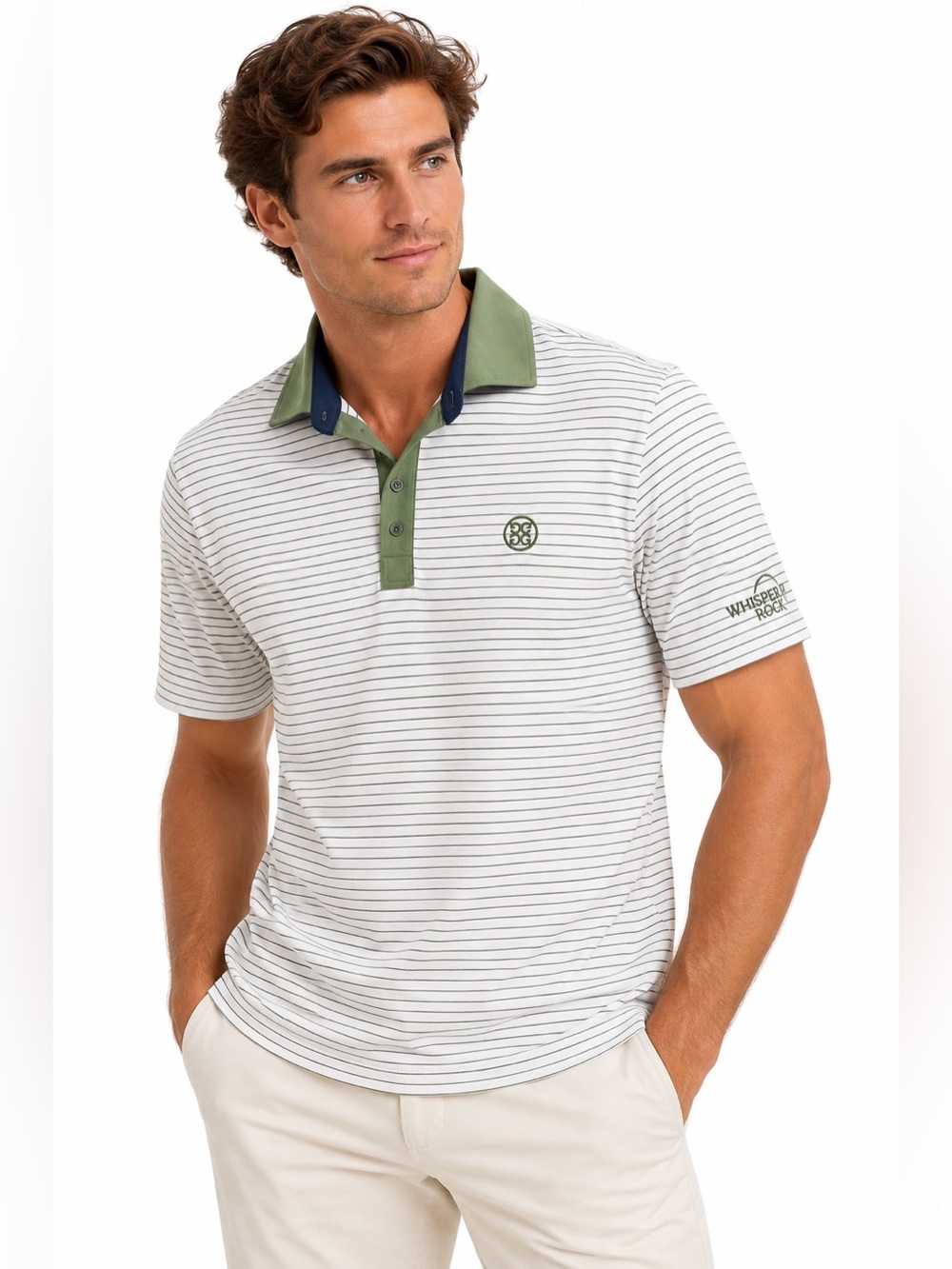 G/FORE Whisper Rock Golf Polo Striped Green White Men’s M